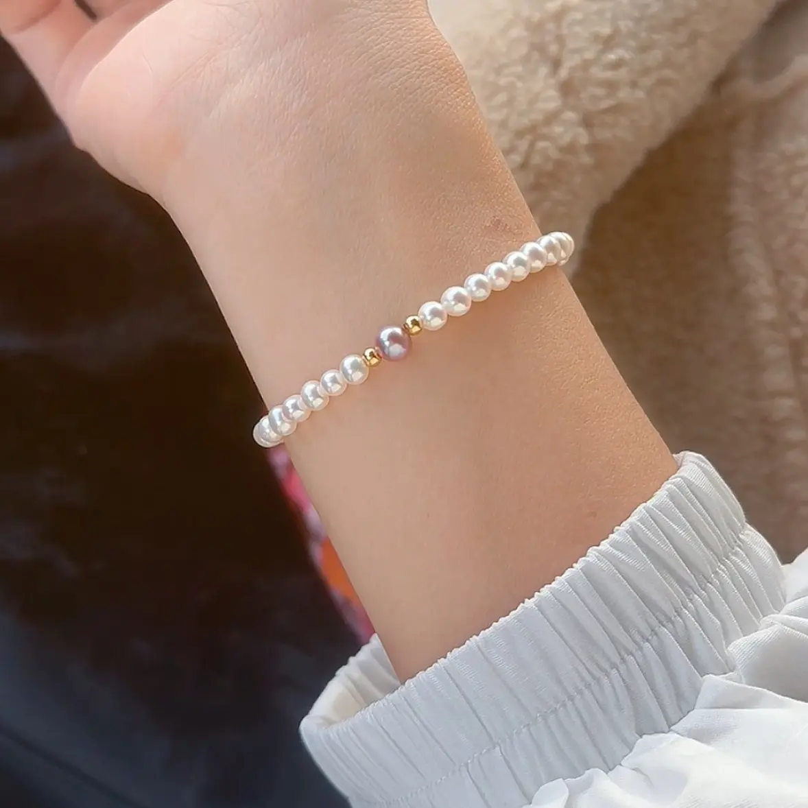 【S925银镶嵌】4-5mm天然淡水珍珠手链气质优雅