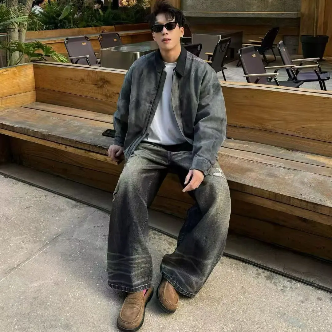 冬季时尚保暖新款翻领加厚白鸭绒牛仔风男士羽绒服外套