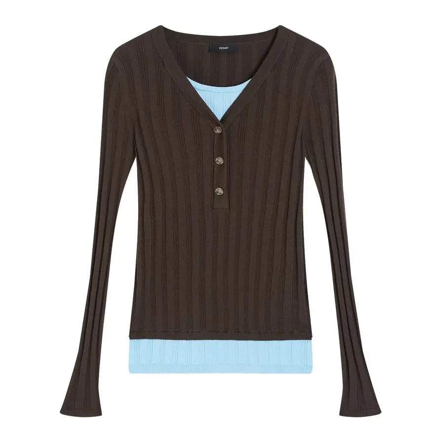 ICE DUST25FWUN03DG秋季春秋坑条针织开衫假两件