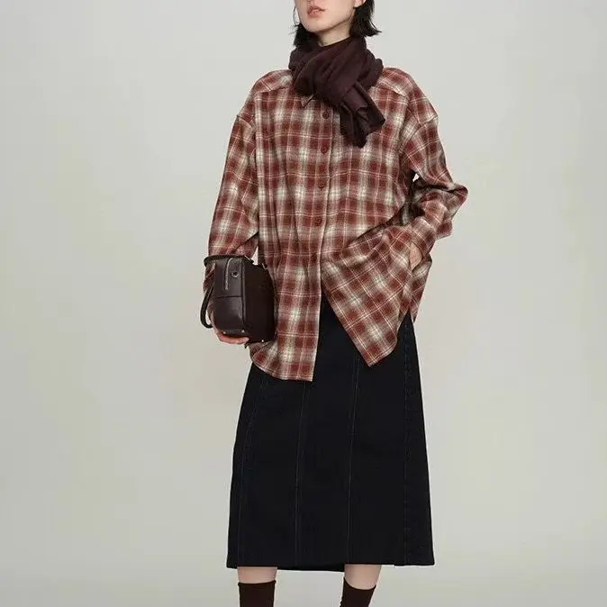 25冬新款百搭显瘦磨毛格子长袖衬衫