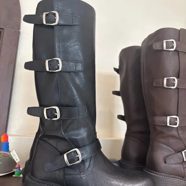 时装靴时尚马靴长靴圆头女靴骑士中筒靴黑色