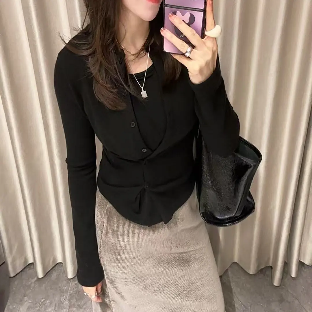 长袖针织衫韩系风秋季显瘦百搭修身遮肚时尚打底开衫毛衣