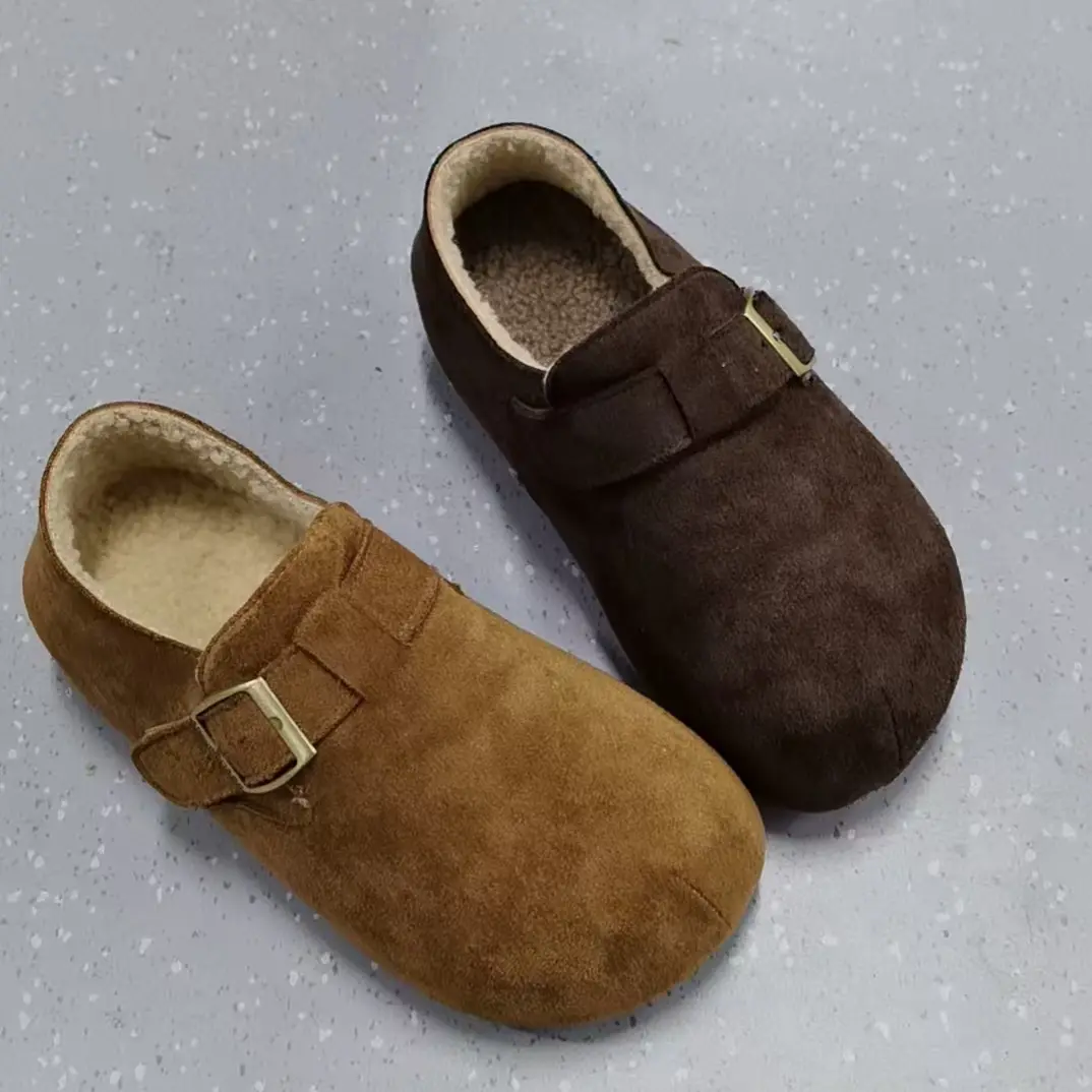 内增5厘米羊羔绒扣带复古休闲全包加绒勃肯女鞋 638-1