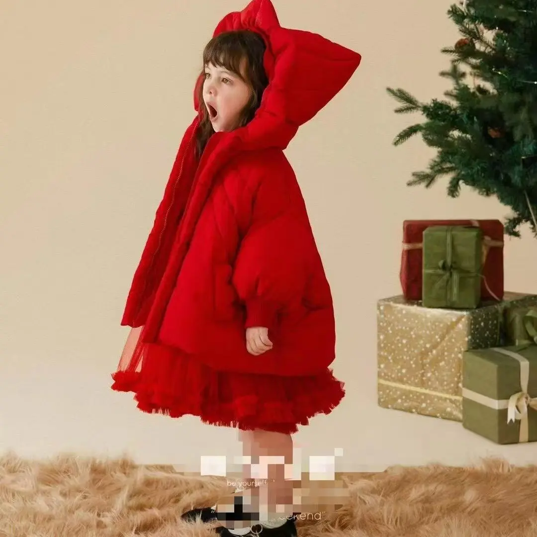 女童中长款拒水拒油污加厚保暖羽绒服冬季外套小童