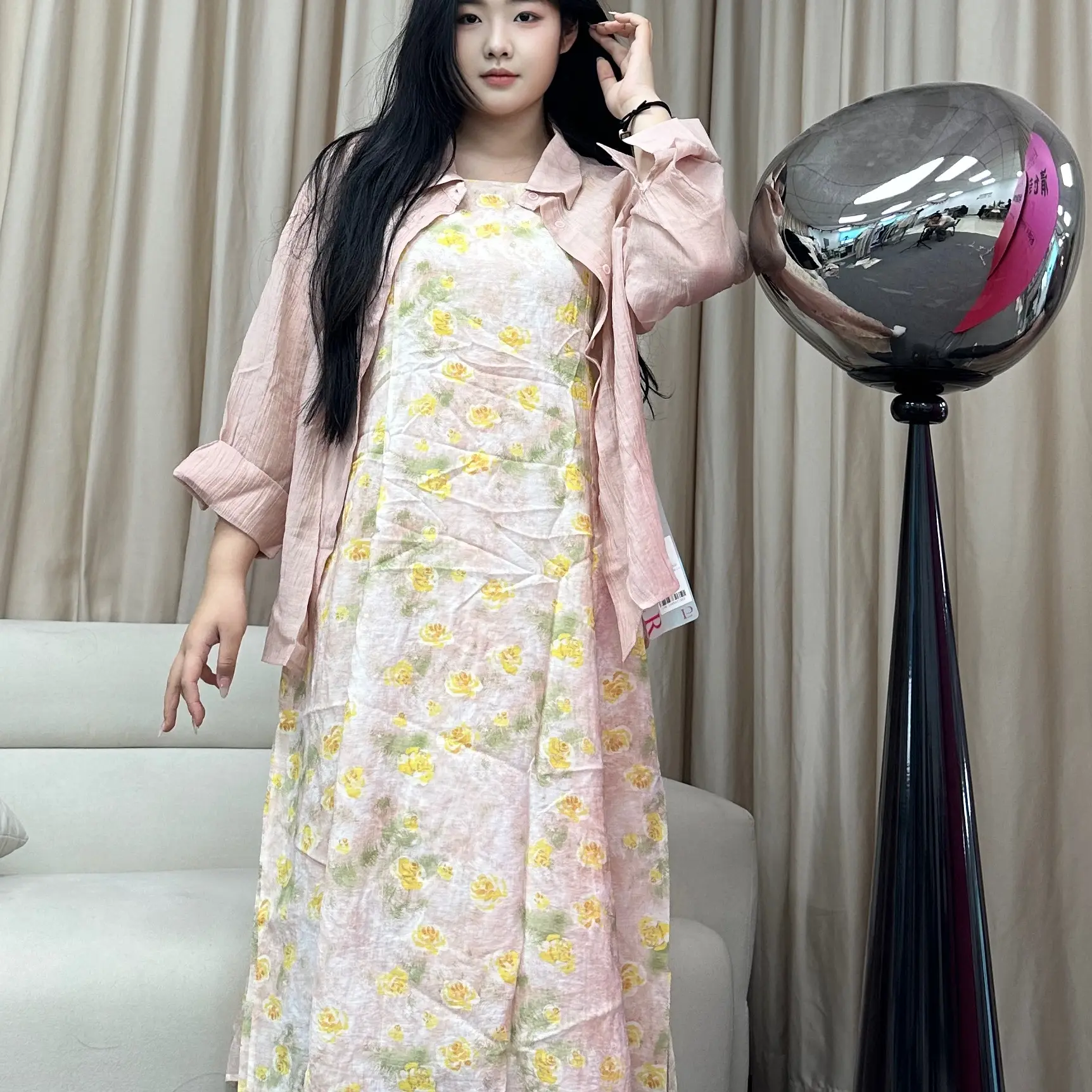 夏季提花吊带长裙套装100647