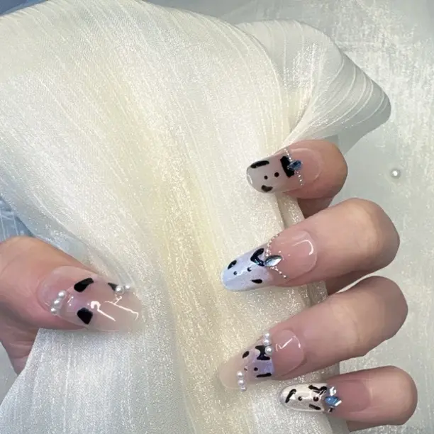 纯手工冰透豹纹显白高级感穿戴甲中长款