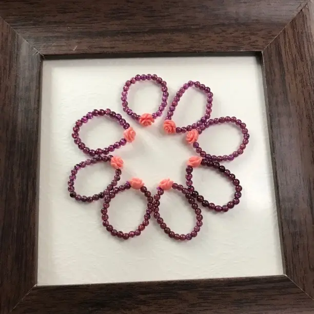 石榴石牡丹花手工编织国风戒指弹力绳