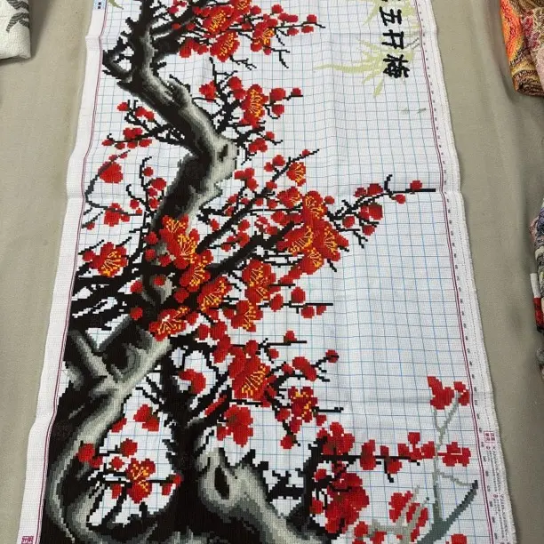 1.6米纯手工梅开五福十字绣成品客厅高端装饰画新款