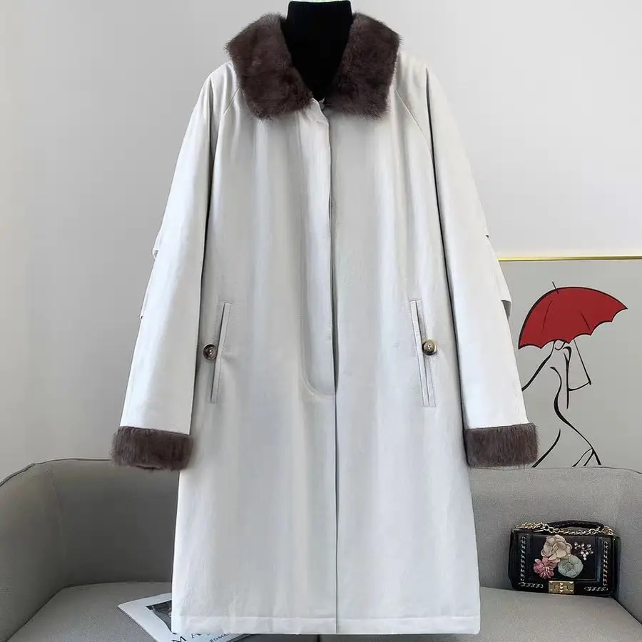 女中长款过膝加绒毛领鹅绒外套潮流保暖女士秋冬冬季羽绒服时尚