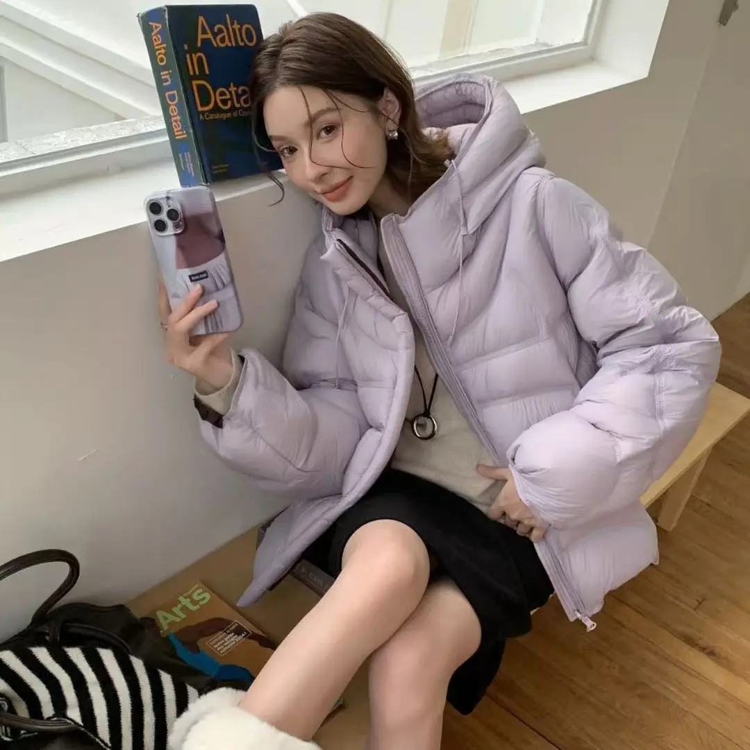 2025冬季新款短款羽绒服连帽纯色轻薄面包宽松休闲保暖洋气