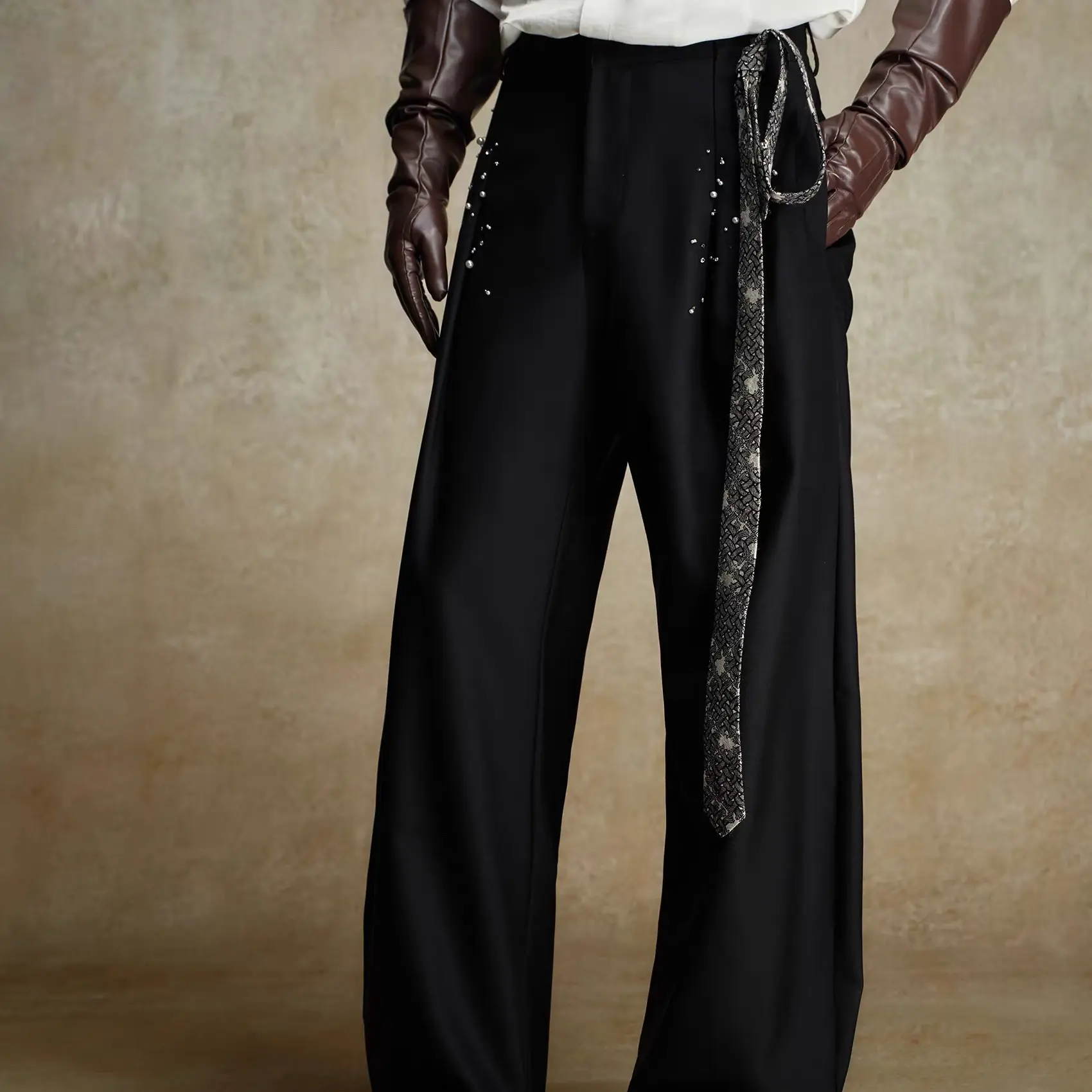 高定手工钉钻廓形弯刀裤 设计感小众宽松阔腿休闲长裤ordudiordu