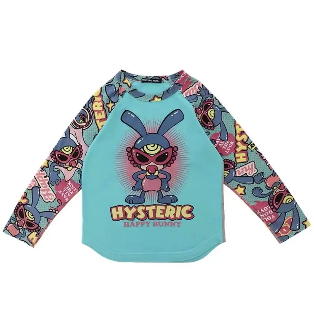 黑超奶嘴高定春秋装发光兔印花纯棉男女宝T恤