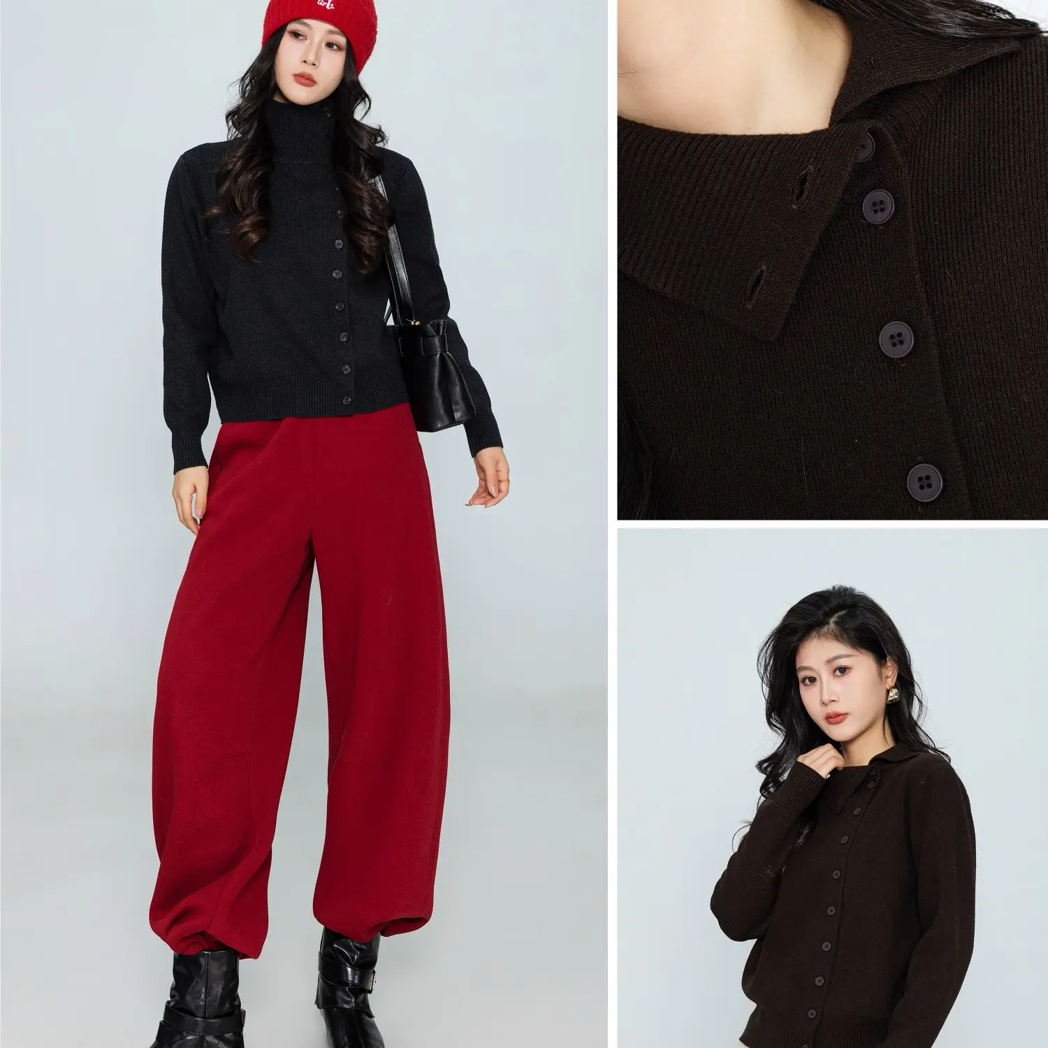 湖南她之蝶冬 1254145 高领针织开衫慵懒风宽松百搭显