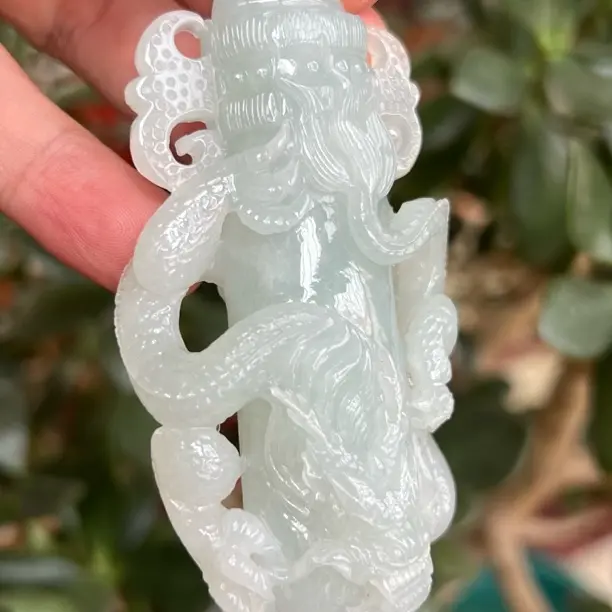 天然缅甸a货翡翠冰胶盘龙柱挂坠