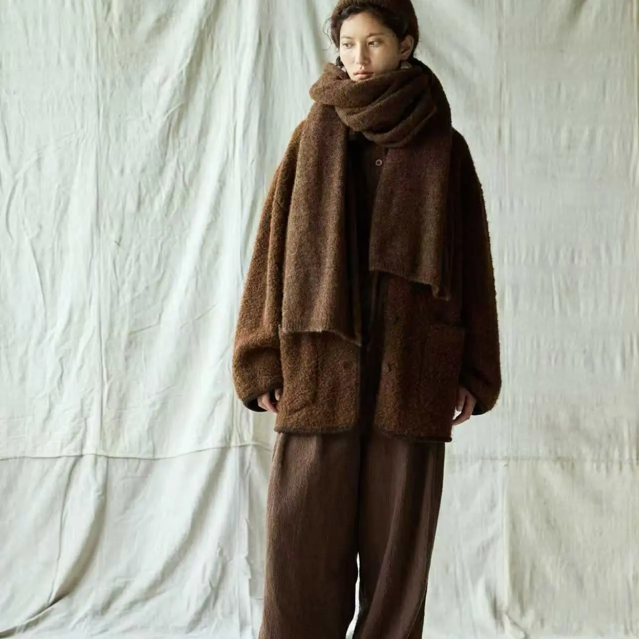 深深一刻 左岸迷香 复古做旧舒适 围巾 Z25FW7211