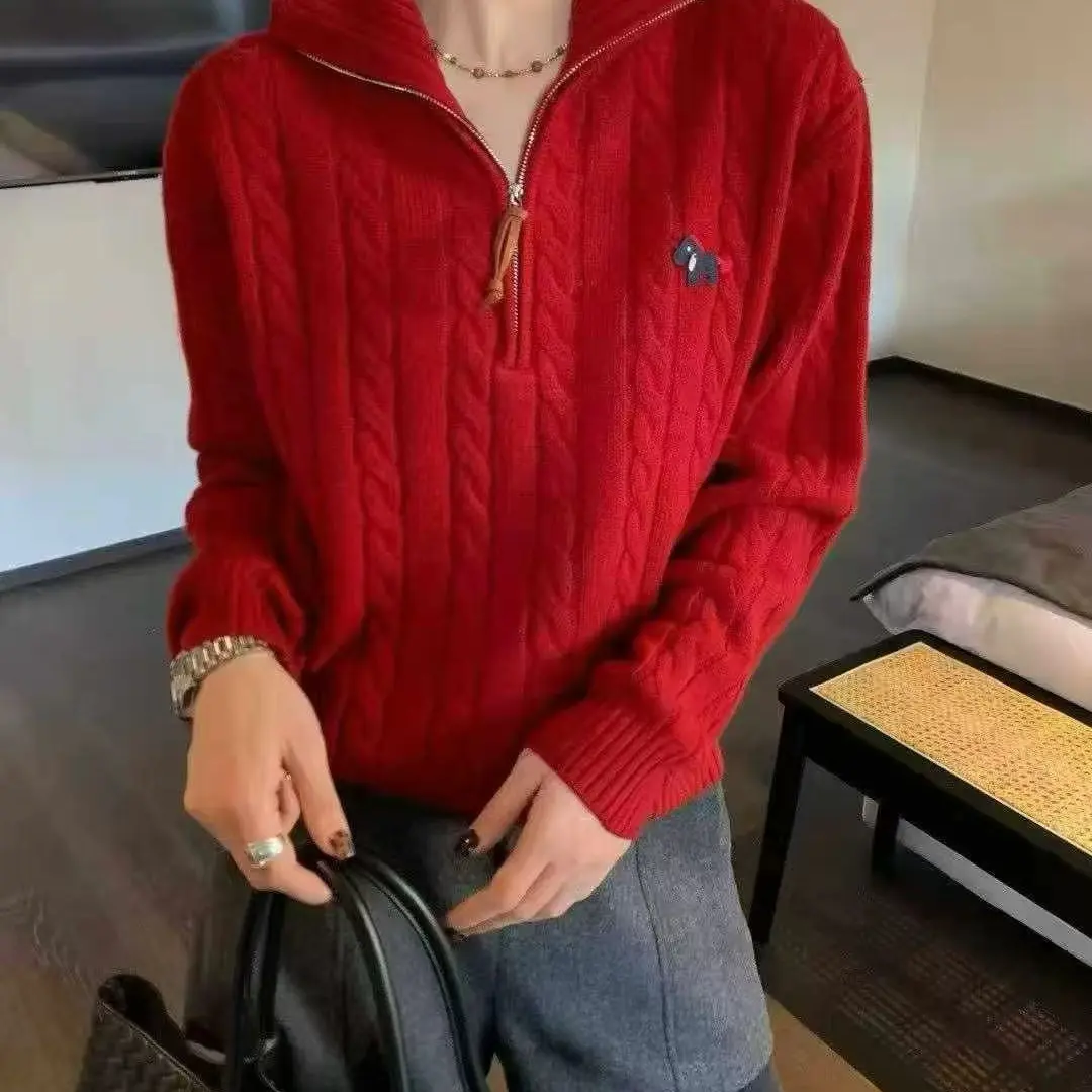 韩系宽松秋冬半高领羊毛针织衫女款时尚百搭