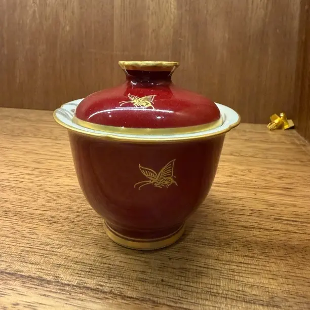 中式郎红陶瓷盖碗功夫茶具泡茶杯