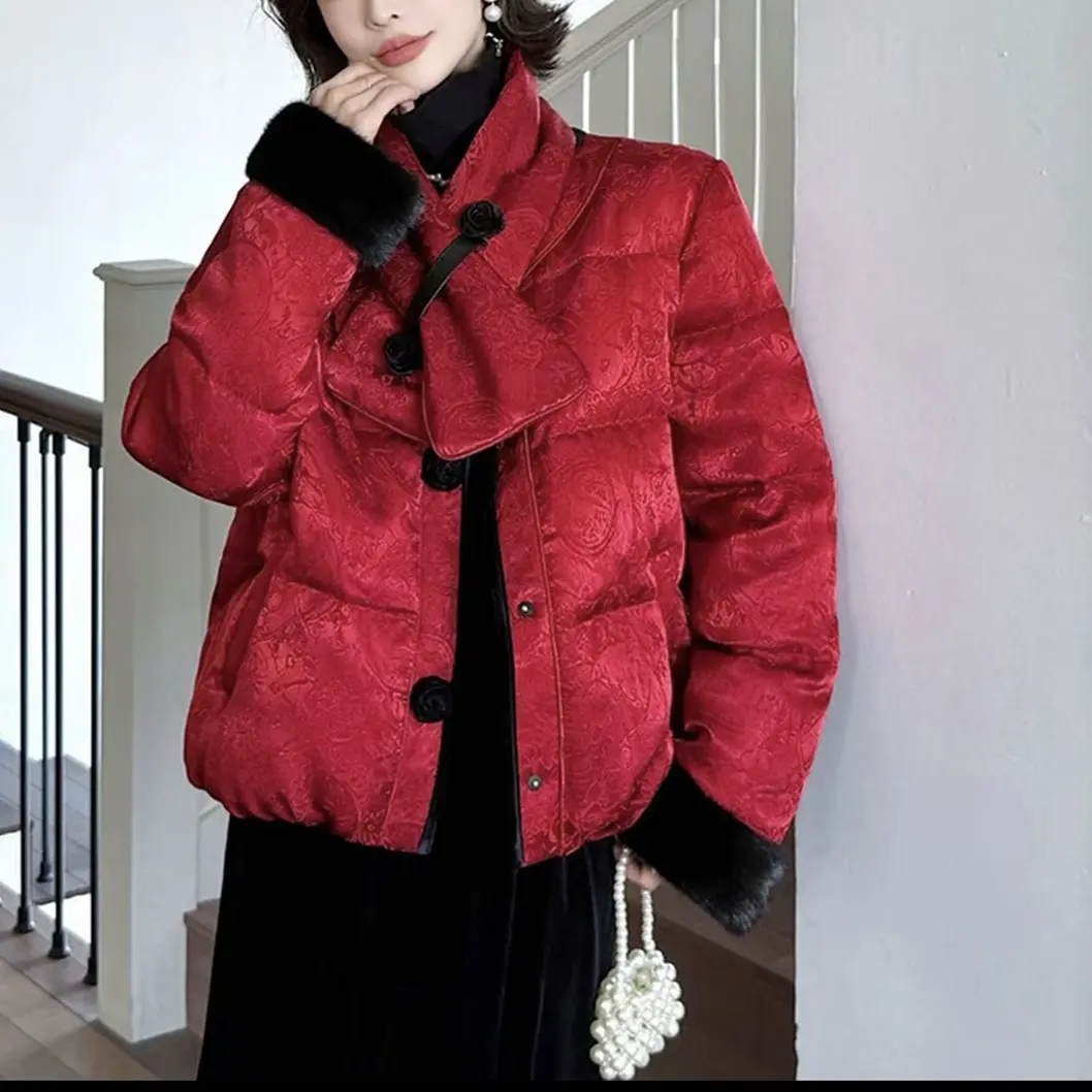 新中式国风提花短款女士冬季加厚保暖棉服外套