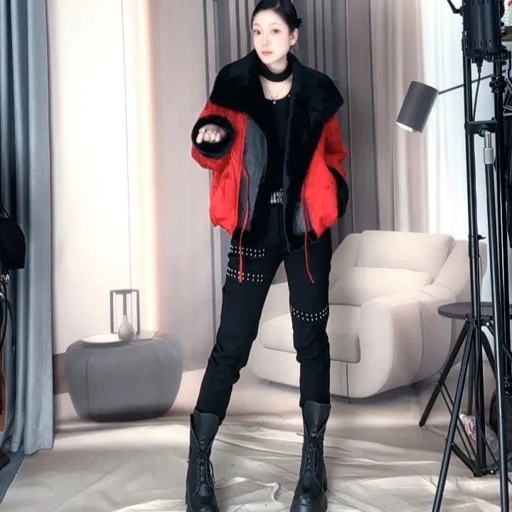 丽姐穿搭冬季新款毛一体拼接白鹅绒加厚保暖时尚鹅绒服