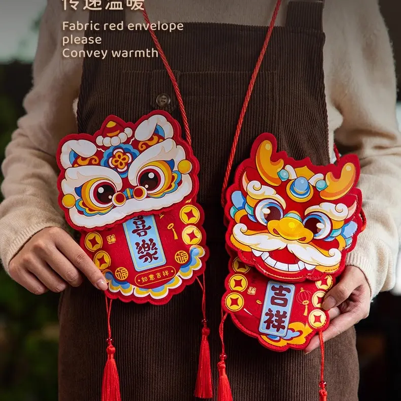 SDM27马年醒狮毛毡包创意个性通用红色喜庆纯手工包