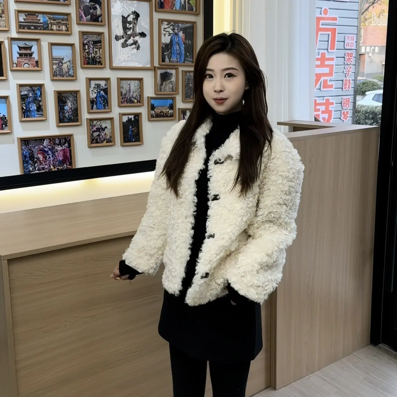 短款立领双面穿麂皮拼接毛毛加厚保暖女韩版冬季百搭外套