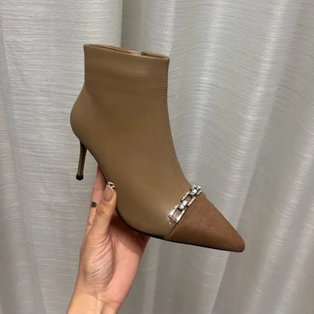 大龙甄选～气质尖头水钻细跟短靴通勤百搭显瘦踝靴238997