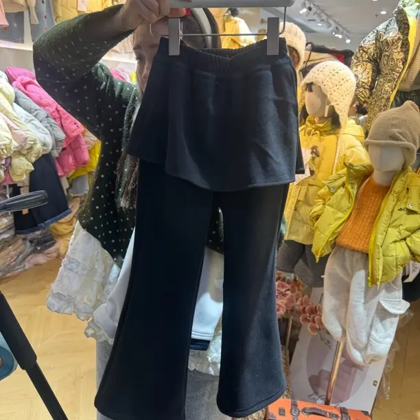 女童秋冬加绒假两件屁帘微喇叭裤女修身显瘦休闲长裤