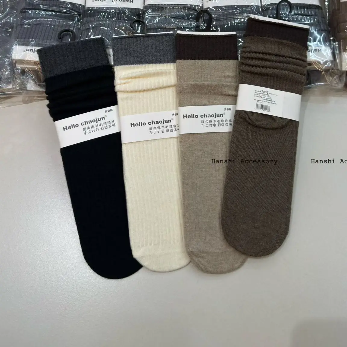 女士秋冬棉中筒堆堆袜百搭撞色透气吸汗好穿搭