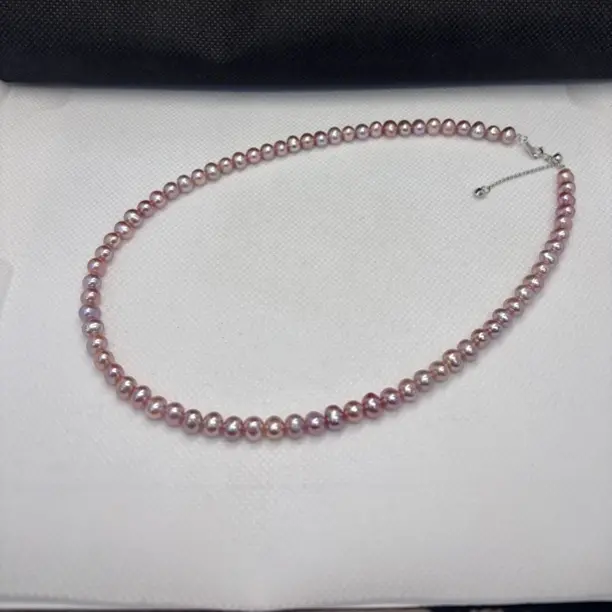 s925银5-6mm淡水无核香芋紫珍珠项链