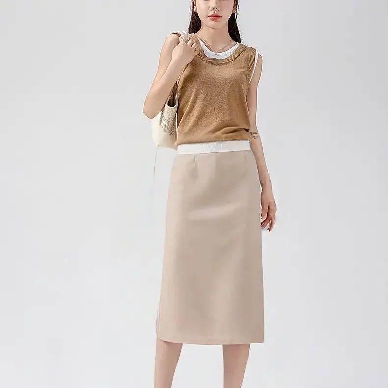 休闲半身裙女秋上新长款后开叉高腰裙时尚显瘦