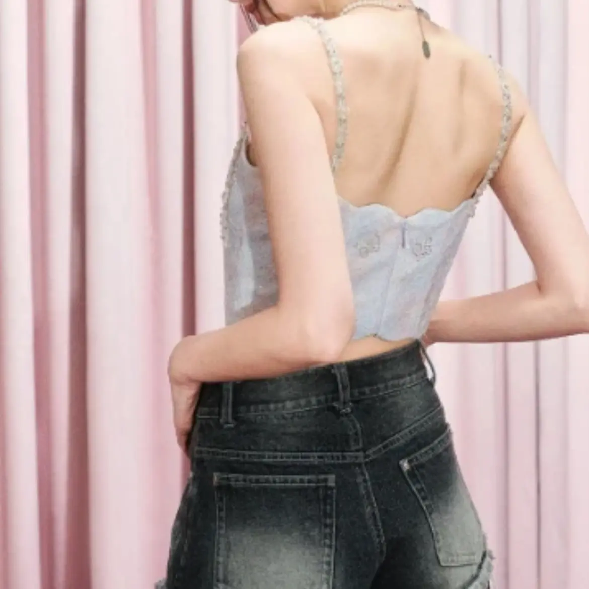 修身显瘦短款牛仔吊带背心秋冬辣妹风内搭