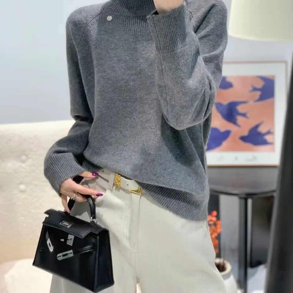 翻领毛针织衫秋冬季设计感慵懒百搭显瘦长袖毛衣外套女