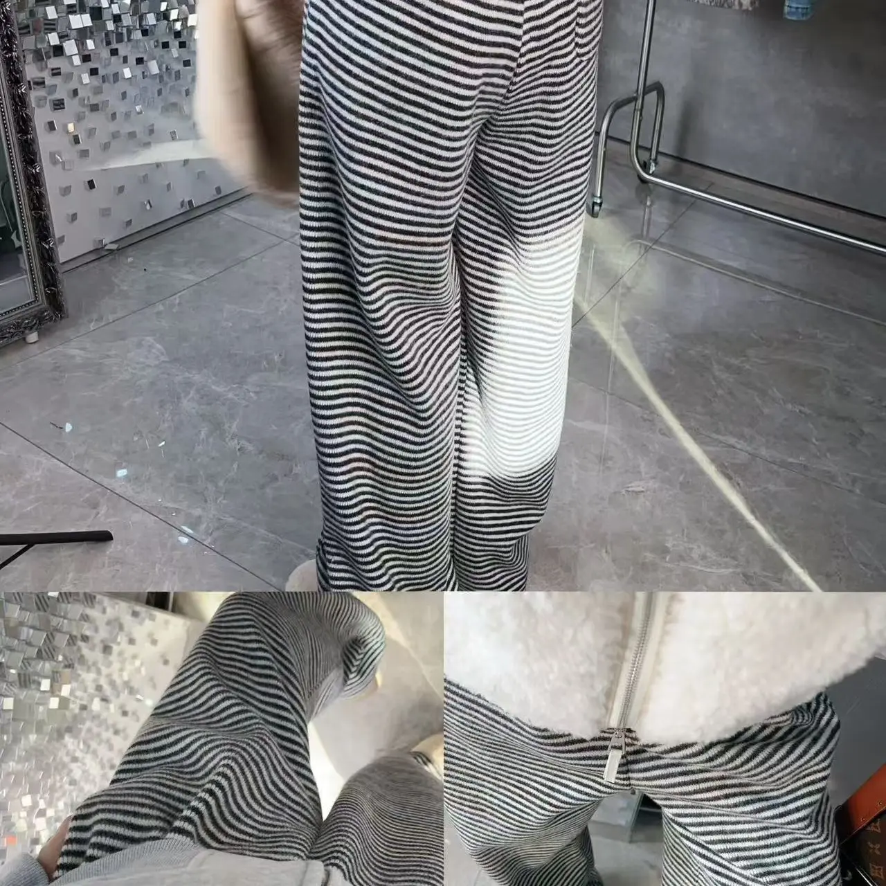 ML｛条纹风尚｝慵懒风条纹加厚阔腿休闲裤