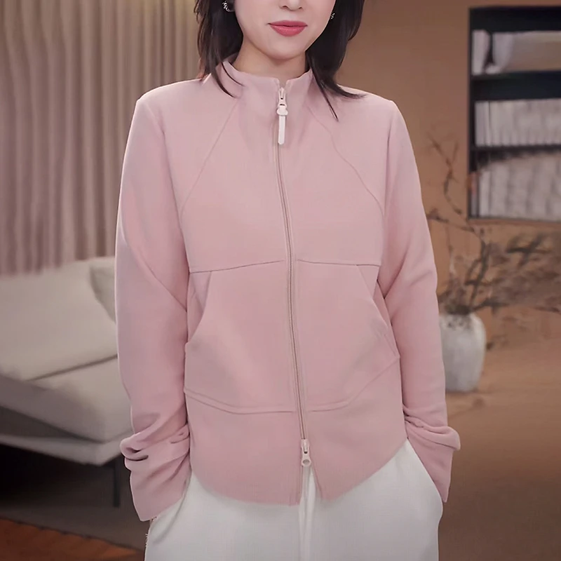 2025秋冬新款粉色卫衣外套女时尚洋气减龄显瘦半高领德绒打底上衣