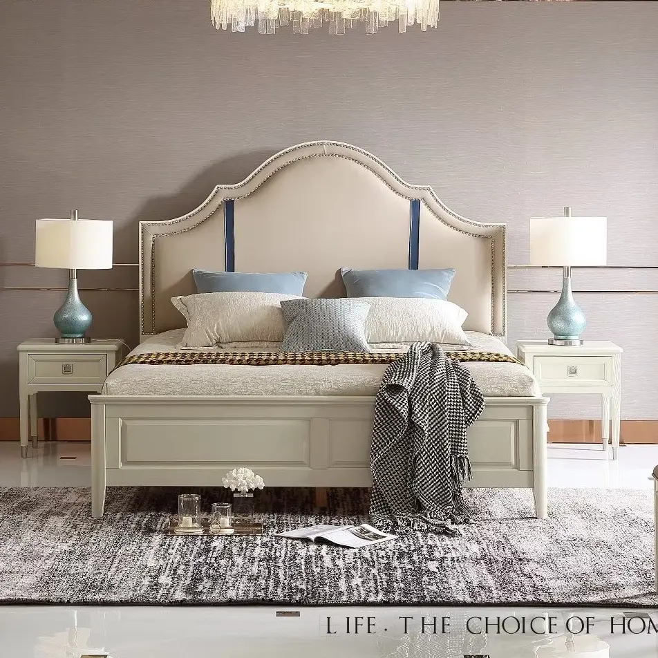 【皇家公馆】实木奶油浅色简约公主床婚床大床美式法式