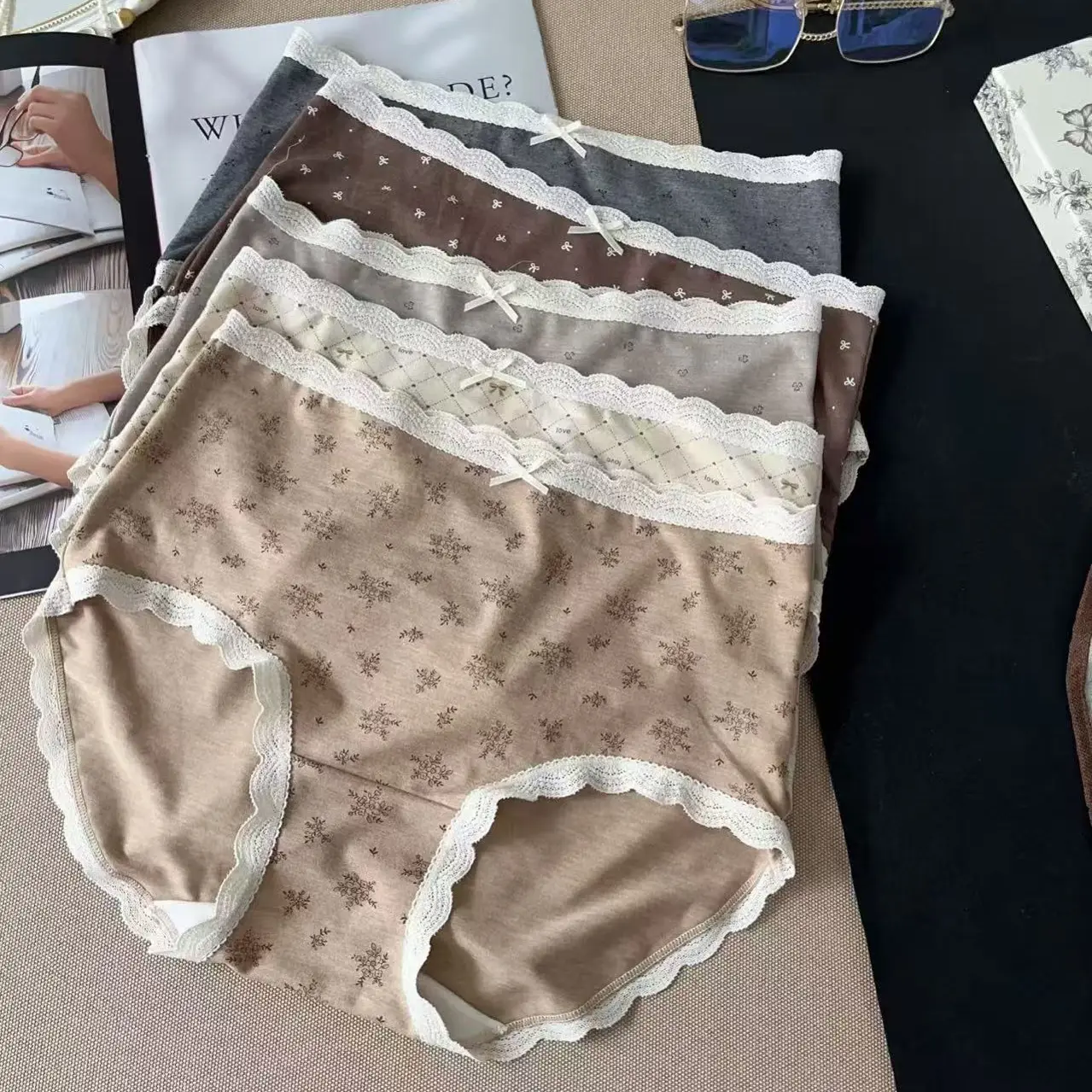 90-130斤五条装中高腰磨毛美拉德色系女士包臀内裤适合