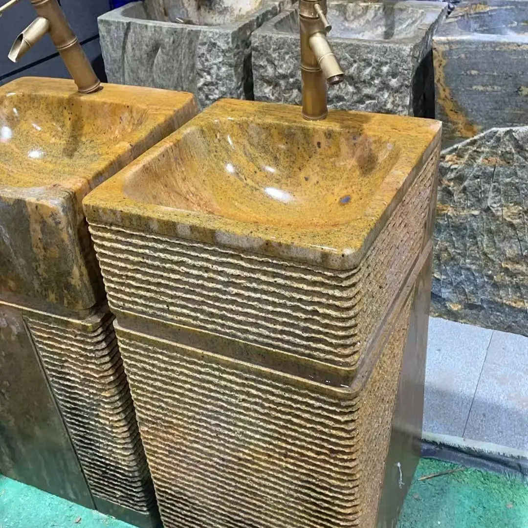 天然青石石头洗手盆户外庭院别墅花园石材立柱式洗手台水池台盆