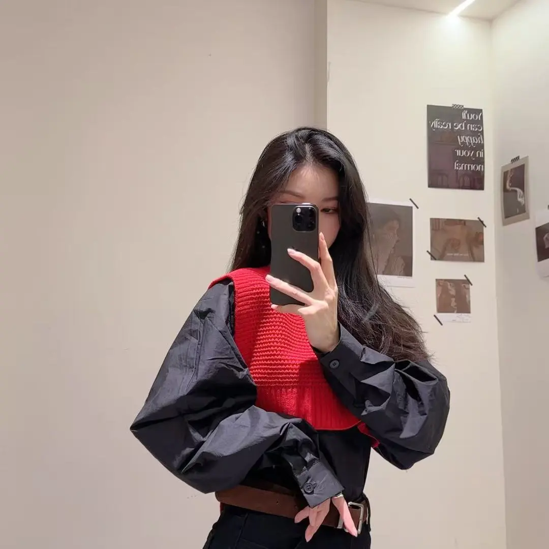 春款新款高级感条纹衬衫叠穿马甲两件套