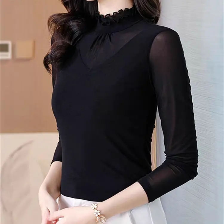 6668女款高领修身显瘦洋气纱衣