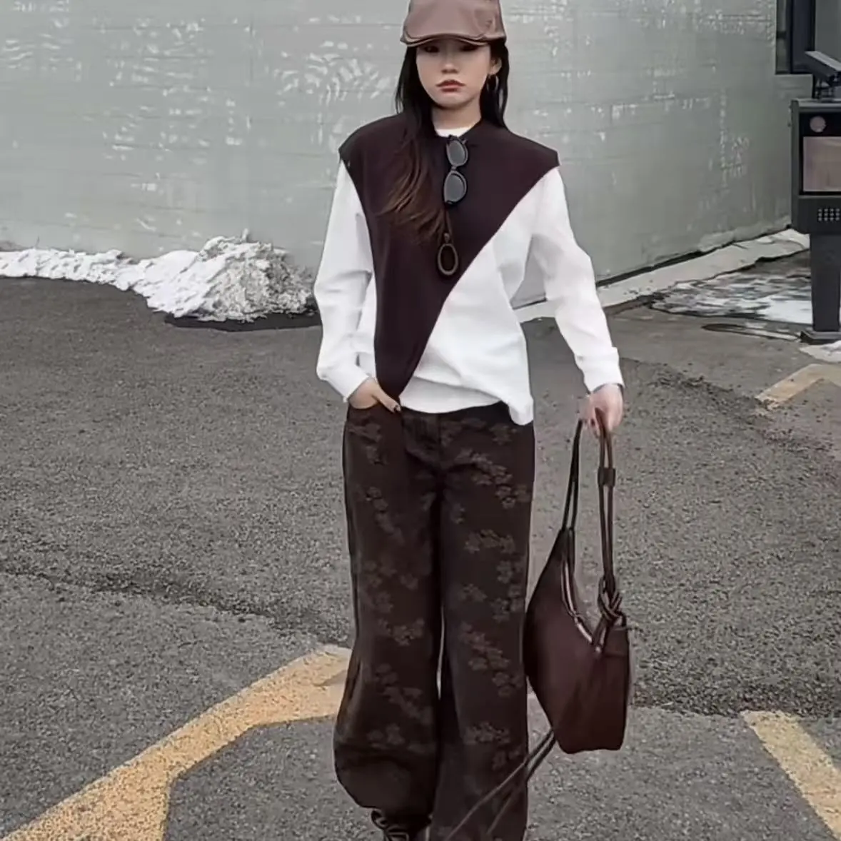 玛丝恩迪  130427咖色牛仔裤设计时尚百搭休闲