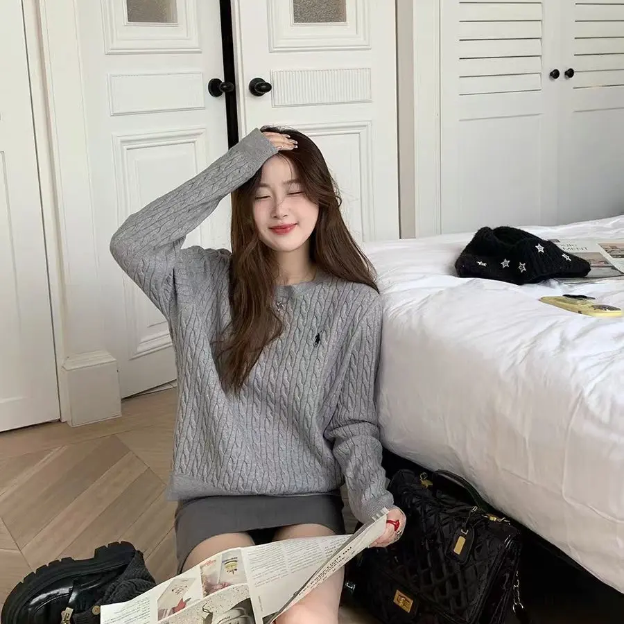 毛针织衫设计感长袖显瘦秋冬圆领慵懒风针织衫刺绣