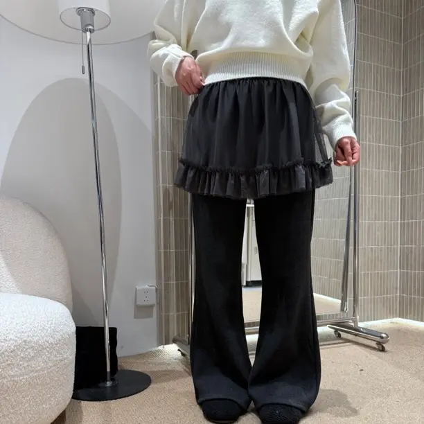 加绒5132韩版显瘦网纱屁帘微喇阔腿裤