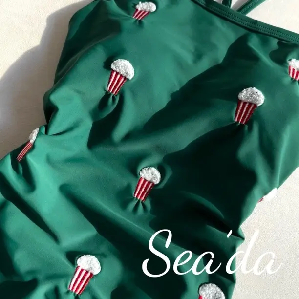 Sea’da【毛绒爆米花】新款毛绒刺绣低开叉游泳专用专业竞速连体泳衣