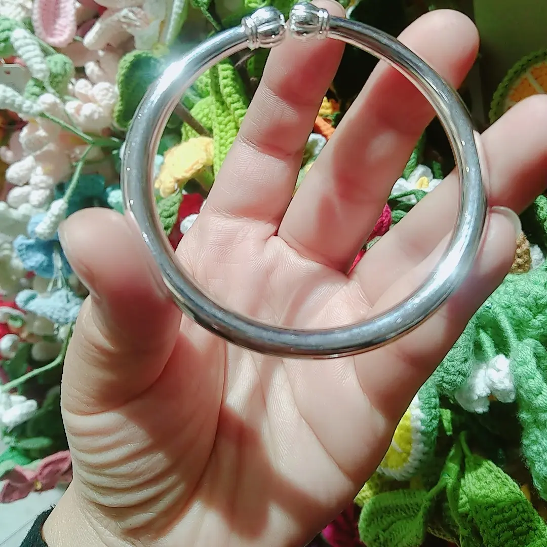 足银手镯  亮面实心南瓜头手镯