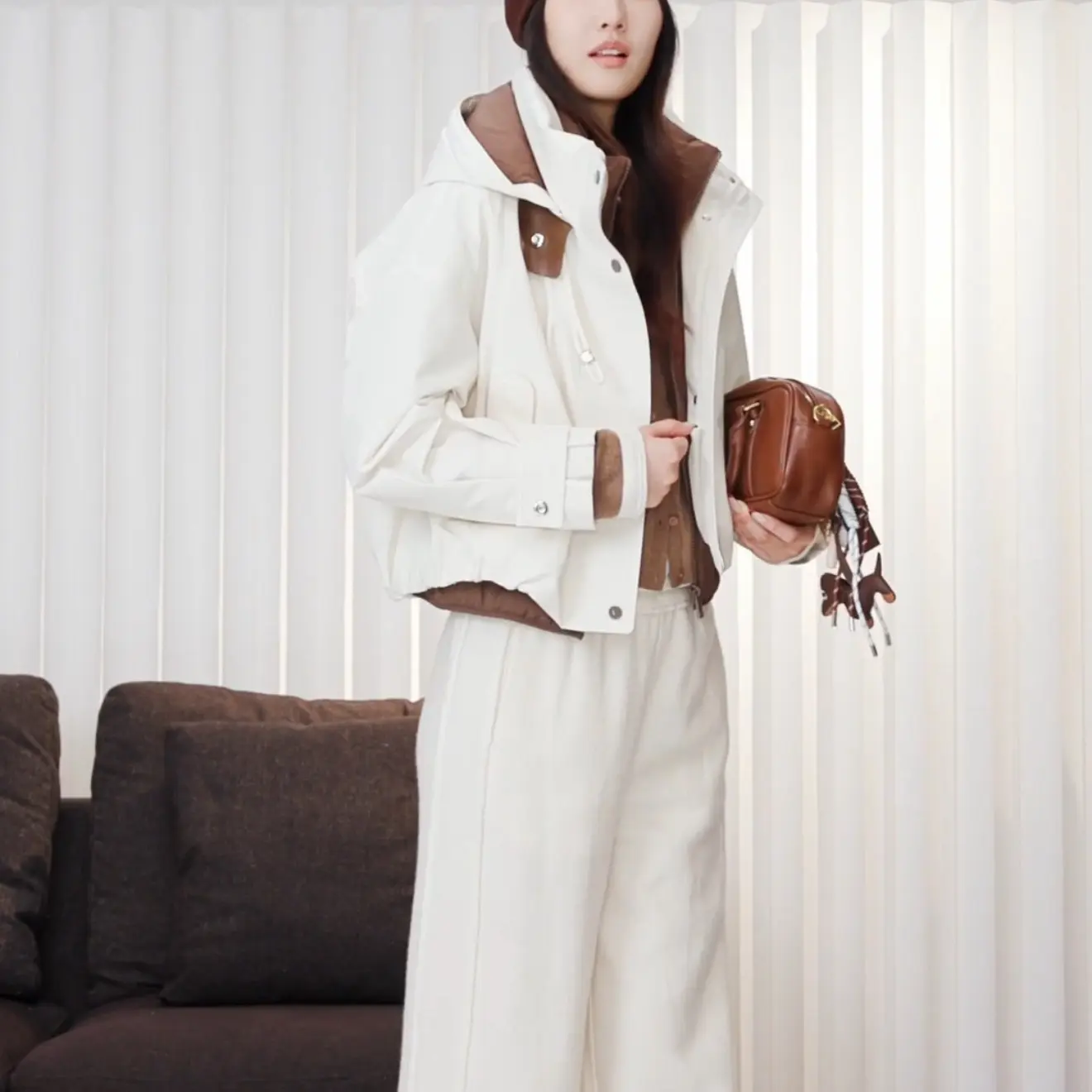 N.P厚款拉链连帽短款时尚派克羽绒服