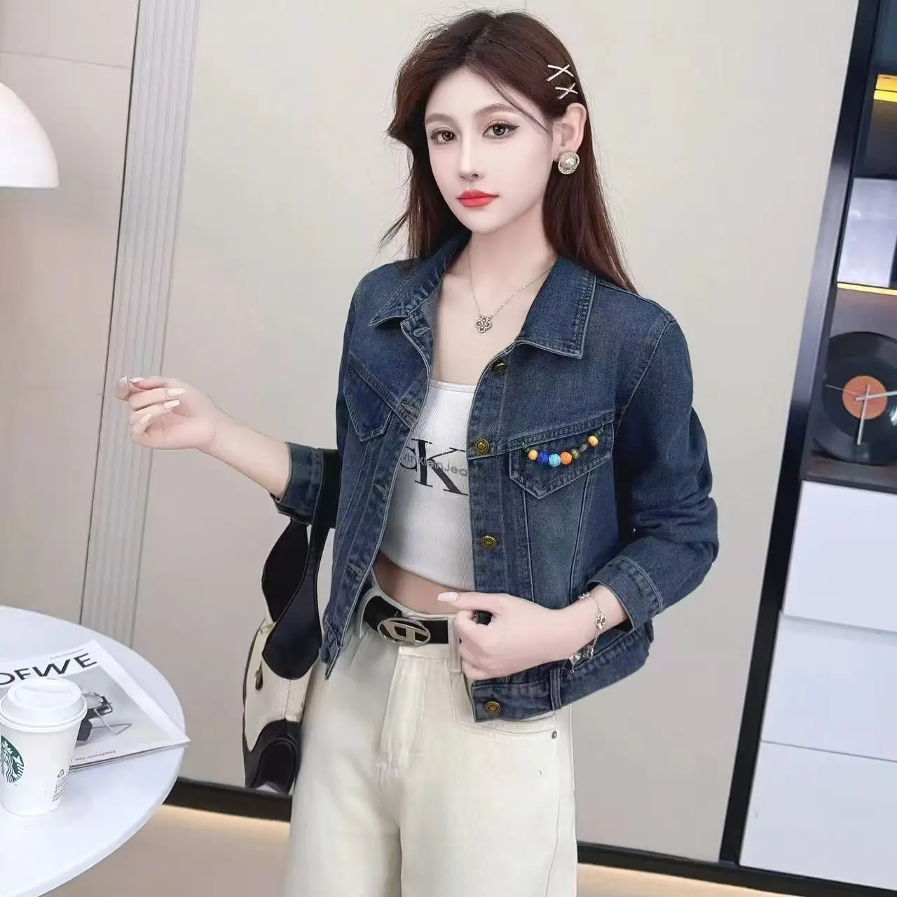 8207春秋新款短款牛仔外套女宽松显瘦复古百搭休闲上衣