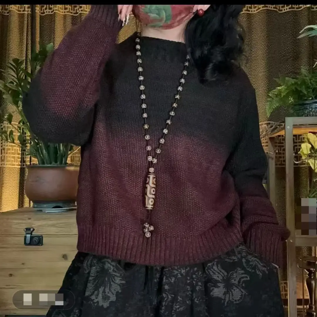 冬季砂洗炒色复古百搭女士针织线衣