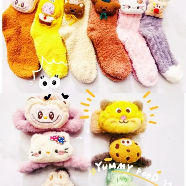 可爱卡通发夹抓夹珊瑚绒袜子单个