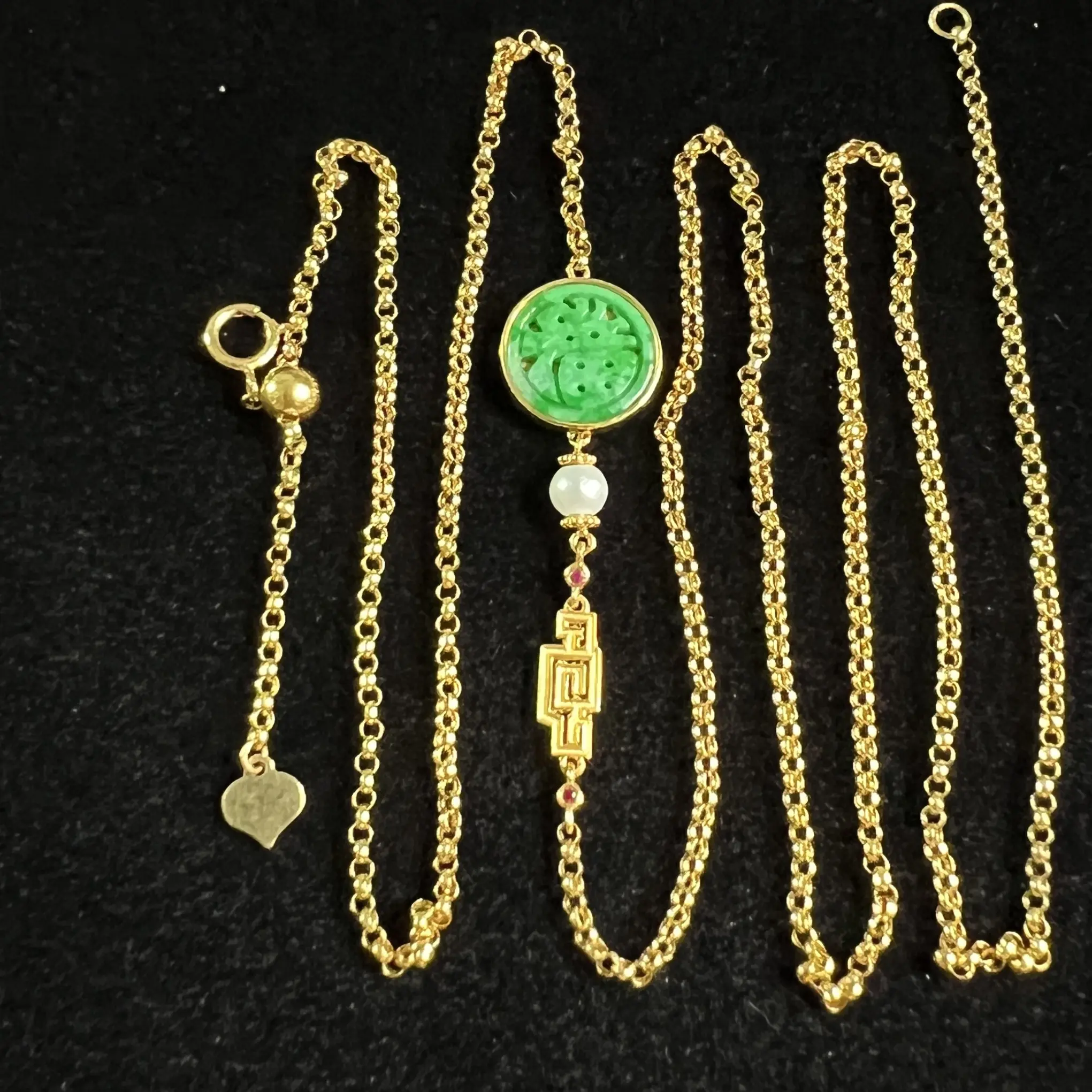 18K金镶嵌天然缅甸翡翠A货60 cm调节多功能国潮复古百搭项链精美