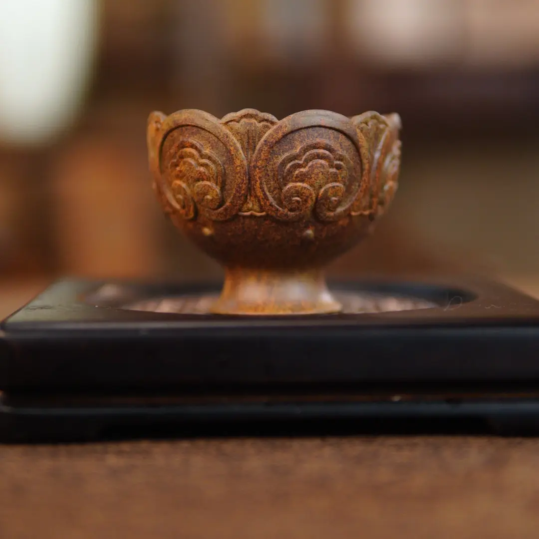 宜兴原矿紫砂纯手工手绘茶道复古原矿龙骨金砂泥料菱花樽主人杯